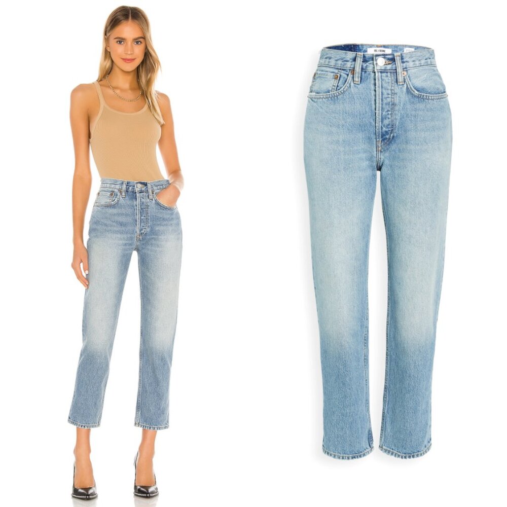 NWT RE/DONE 70s Stove Pipe High Rise Straight Leg Jeans in Light 3 Size 28 $250